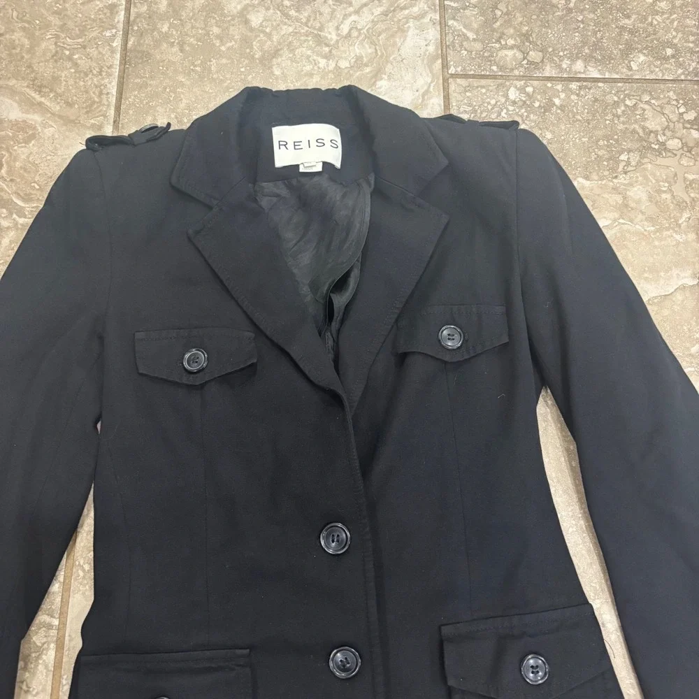 Reiss Womens Black Utility Blazer Jacket‎ Military Style Epaulettes Size XS